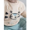 LCW baby Bej Bisiklet Yaka Uzun Kollu Baskılı Erkek Bebek Sweatshirt ve Eşofman Alt 2li Takım