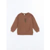 LCW Kids Kahverengi Bisiklet Yaka Uzun Kollu Baskılı Erkek Bebek Sweatshirt ve Eşofman Alt 2li Takım