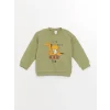 LCW baby Yeşil Bisiklet Yaka Uzun Kollu Baskılı Erkek Bebek Sweatshirt ve Eşofman Alt 2li Takım