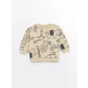 LCW baby Bej Bisiklet Yaka Baskılı Uzun Kollu Erkek Bebek Sweatshirt ve Eşofman Altı 2li Takım