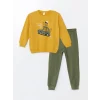 LCW Kids Sari Bisiklet Yaka Uzun Kollu Baskılı Erkek Bebek Sweatshirt ve Eşofman Alt 2li Takım