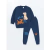 LCW Kids Indigo Bisiklet Yaka Baskılı Erkek Bebek Eşofman Takım