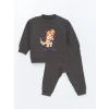 LCW baby Gri H12 Bisiklet Yaka Uzun Kollu Basic Erkek Bebek Sweatshirt ve Eşofman Alt 2li
