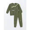 LCW Kids Haki Bisiklet Yaka Uzun Kollu Baskılı Erkek Bebek Sweatshirt ve Eşofman Alt 2li Takım