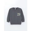LCW Kids Gri Bisiklet Yaka Baskılı Erkek Bebek Sweatshirt ve Eşofman Alt 2li Takım