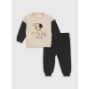 LCW baby Bej Baskılı Erkek Bebek Sweatshirt ve Eşofman Alt 2li Takım