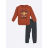 LCW Kids Turuncu Bisiklet Yaka Erkek Bebek Sweatshirt ve Eşofman Alt 2li