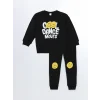 LCW Kids Siyah Bisiklet Yaka Baskılı Erkek Bebek Sweatshirt ve Eşofman Alt 2li Takım