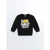 LCW Kids Siyah Bisiklet Yaka Baskılı Erkek Bebek Sweatshirt ve Eşofman Alt 2li Takım