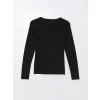 LCWAIKIKI Classic Siyah Bisiklet Yaka Düz Uzun Kollu Kadın Body