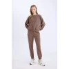 Defacto D8022 Kahve Regular Fit 2li Takım Sweatshirt Beli Lastikli Eşofman Altı