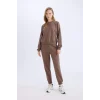 Defacto D8022 Kahve Regular Fit 2li Takım Sweatshirt Beli Lastikli Eşofman Altı