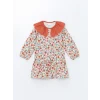 LCW Kids Ekru Bebe Yaka Uzun Kollu Çiçekli Kız Çocuk Elbise