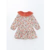 LCW Kids Ekru Bebe Yaka Uzun Kollu Çiçekli Kız Çocuk Elbise