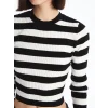XSIDE Ekru Bisiklet Yaka Çizgili Uzun Kollu Crop Kadın Triko Kazak