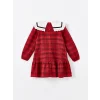 LCW Kids Kirmizi Bebe Yaka Uzun Kollu Ekose Desenli Kız Çocuk Elbise