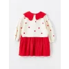 LCW Kids Ekru Bebe Yaka Uzun Kollu Puantiyeli Kız Çocuk Elbise