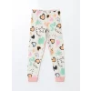 LCW Kids Ekru Bisiklet Yaka Baskılı Uzun Kollu Kız Çocuk Pijama Takımı