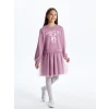 LCW Kids Lila Bisiklet Yaka Baskılı Kız Çocuk Elbise