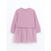 LCW Kids Lila Bisiklet Yaka Baskılı Kız Çocuk Elbise