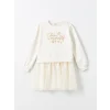 LCW Kids Ekru Bisiklet Yaka Kız Çocuk Elbise