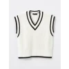 LCW Vision Ekru Kadın V Yaka Düz Triko Süveter