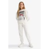 Defacto E6416A8ER105 Ekru Kız Çocuk 2li Takım Baskılı Sweatshirt Eşofman Altı