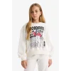 Defacto E6416A8ER105 Ekru Kız Çocuk 2li Takım Baskılı Sweatshirt Eşofman Altı
