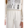Defacto E6416A8ER105 Ekru Kız Çocuk 2li Takım Baskılı Sweatshirt Eşofman Altı