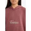 Defacto F2794A8BR343 Bordo Kız Çocuk Oversize Geniş Kalıp Kapüşonlu Sırt Baskılı Sweatshirt