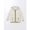 LCW Kids Bej Kapüşonlu Pelüş Erkek Çocuk Fermuarlı Sweatshirt