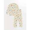 LCW baby Ekru Polo Yaka Uzun Kollu Baskılı Erkek Bebek Pijama Takımı