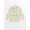 LCW baby Ekru Polo Yaka Uzun Kollu Baskılı Erkek Bebek Pijama Takımı