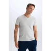 Defacto D7938 Gri %100 Pamuk Regular Fit V Yaka Pamuklu Basic Düz Kısa Kollu Tişört