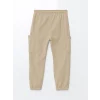 LCW Kids Bej Beli Lastikli Basic Kalın Erkek Bebek Jogger Eşofman Alt 2li