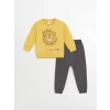 LCW baby Sari Bisiklet Yaka Uzun Kollu Baskılı Erkek Bebek Sweatshirt ve Eşofman Alt 2li Takım
