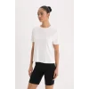 Defacto D2296 Ekru DeFactoFit Standart Fit Bisiklet Yaka Sporcu Basic Düz Kısa Kollu Tişört