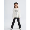 LCW Kids Ekru Bisiklet Yaka Fiyonk Nakışlı Uzun Kollu Kız Çocuk Sweatshirt ve Tayt