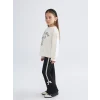 LCW Kids Ekru Bisiklet Yaka Fiyonk Nakışlı Uzun Kollu Kız Çocuk Sweatshirt ve Tayt