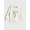 LCW Kids Ekru Bisiklet Yaka Fiyonk Nakışlı Uzun Kollu Kız Çocuk Sweatshirt ve Tayt