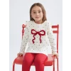 LCW Kids Ekru Bisiklet Yaka Baskılı Kız Çocuk Bluz ve Tayt 2li