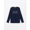 LCWAIKIKI Classic Lacivert Bisiklet Yaka Uzun Kollu Baskılı Erkek Sweatshirt
