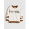 LCW Kids Bej Bisiklet Yaka Baskılı Erkek Çocuk Sweatshirt