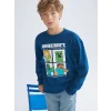 LCW Kids Petrol Bisiklet Yaka Minecraft Baskılı Erkek Çocuk Sweatshirt