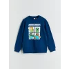 LCW Kids Petrol Bisiklet Yaka Minecraft Baskılı Erkek Çocuk Sweatshirt