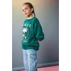Defacto F1089A8GN1116 Yeşil Kız Çocuk Snoopy Oversize Geniş Kalıp Bisiklet Yaka Sweatshirt