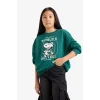 Defacto F1089A8GN1116 Yeşil Kız Çocuk Snoopy Oversize Geniş Kalıp Bisiklet Yaka Sweatshirt
