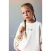 Defacto F2793A8ER140 Ekru Kız Çocuk Relax Fit Bisiklet Yaka Baskılı Modal Sweatshirt