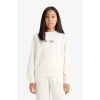 Defacto F2793A8ER140 Ekru Kız Çocuk Relax Fit Bisiklet Yaka Baskılı Modal Sweatshirt