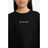 Defacto F2795A8BK81 Siyah Kız Çocuk Oversize Geniş Kalıp Bisiklet Yaka Baskılı Sweatshirt
